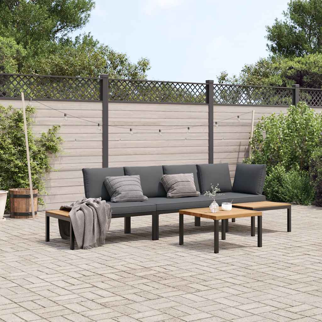 vidaXL 4-cz. zestaw mebli do ogrodu, z poduszkami, czarne aluminium