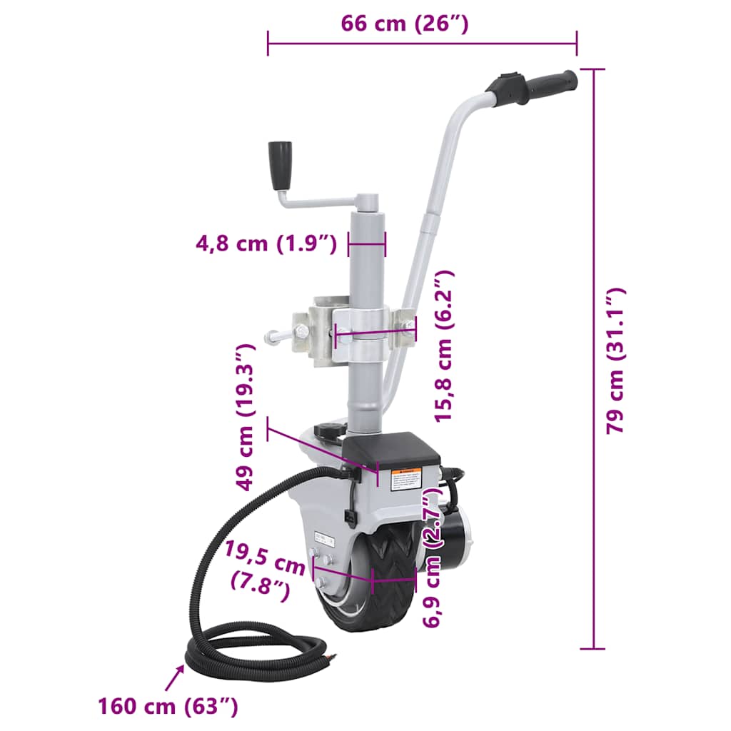 vidaXL Aluminiowe koło podporowe/manewrowe do przyczepy, 12 V, 350 W