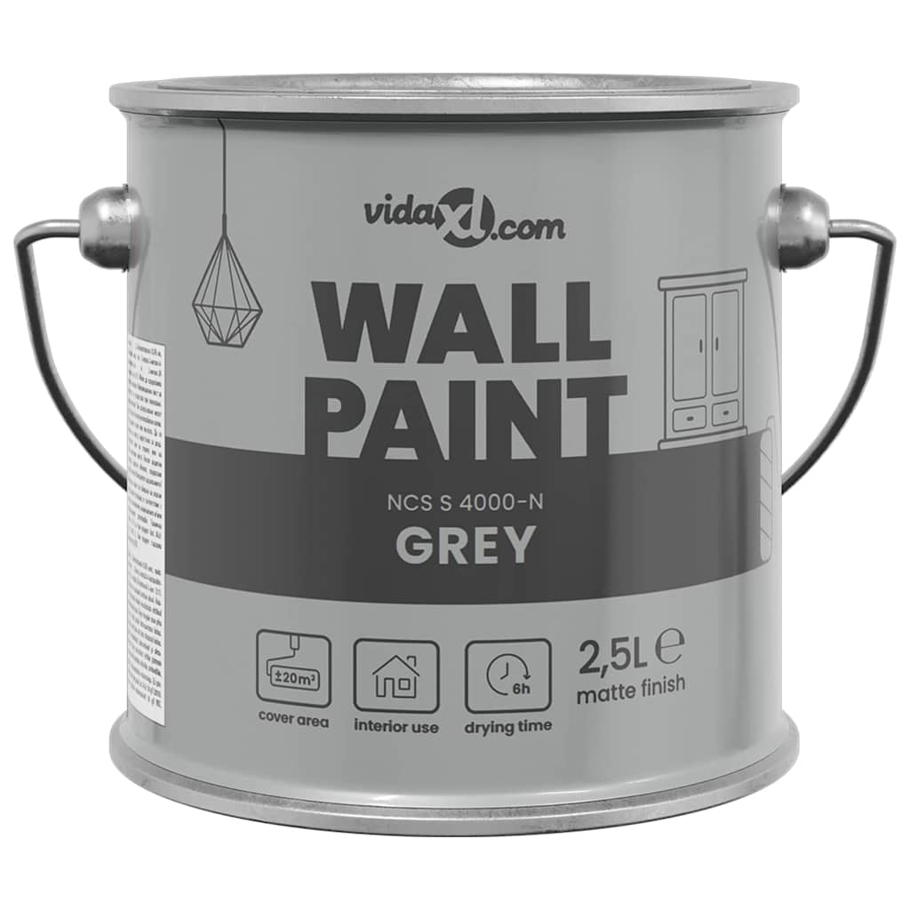 vidaXL Farba do ścian Szary 2,5 L Wydruk na ścianie