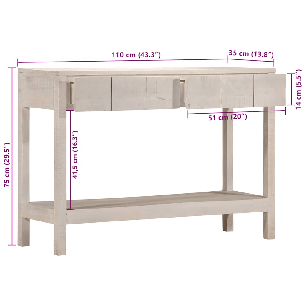 vidaXL Stolik konsolowy, biały, 110x35x75 cm, lite drewno mango