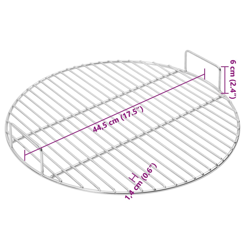 vidaXL Ruszt do grilla, z uchwytami, Ø44,5 cm, stal nierdzewna 304