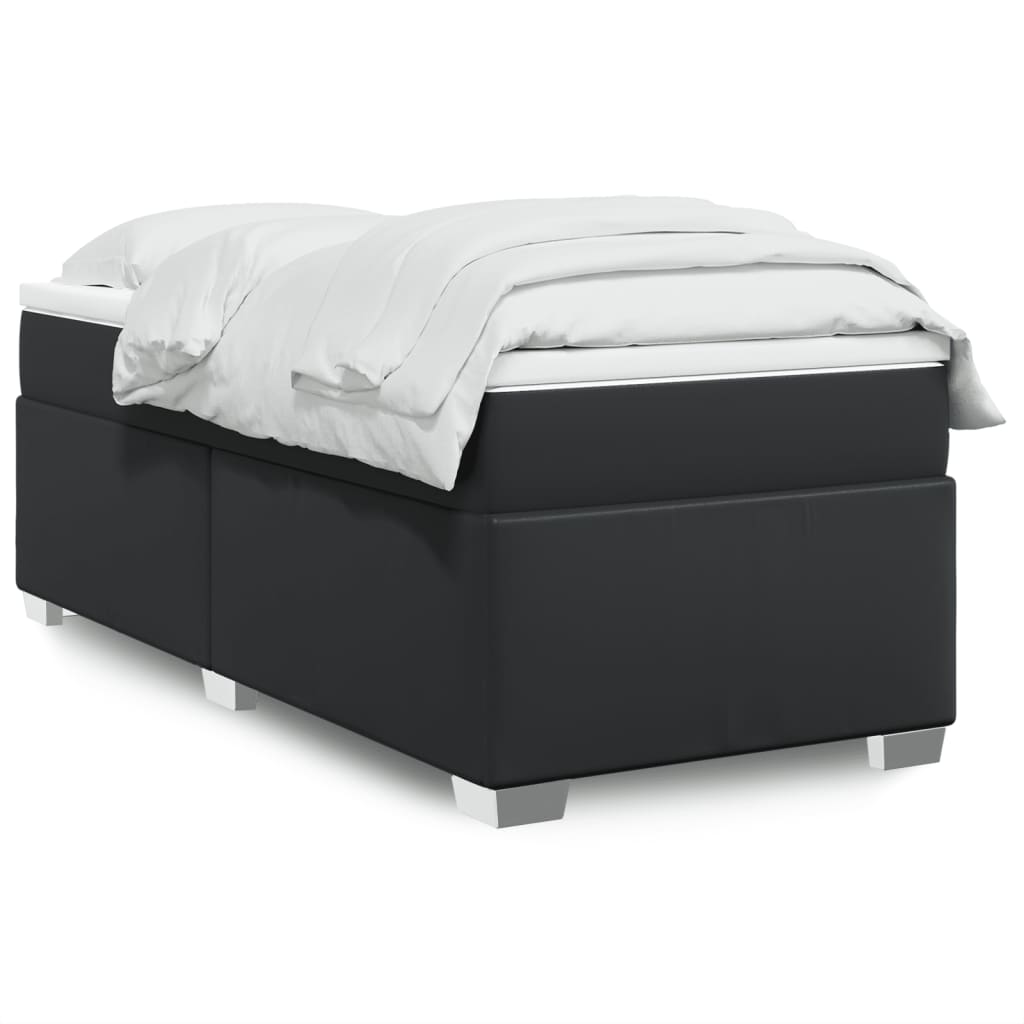 vidaXL Łóżko kontynentalne z materacem, czarne, ekoskóra 90x200 cm