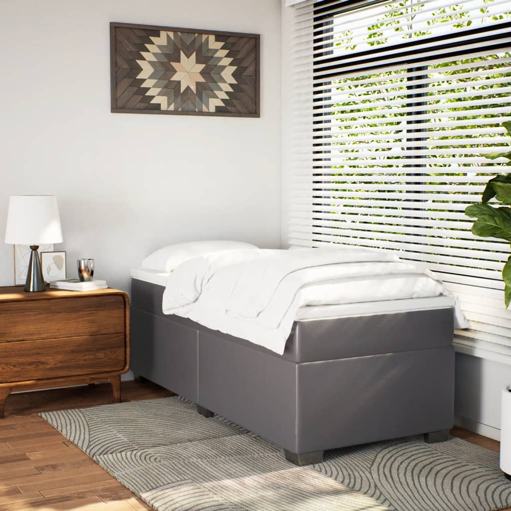 vidaXL Łóżko kontynentalne z materacem, szare, ekoskóra 100x200 cm