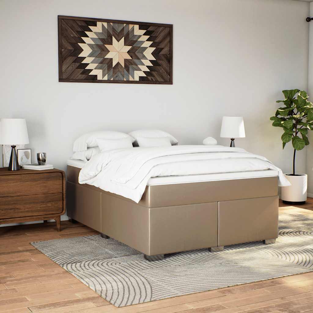 vidaXL Łóżko kontynentalne z materacem, cappuccino, ekoskóra 140x190cm