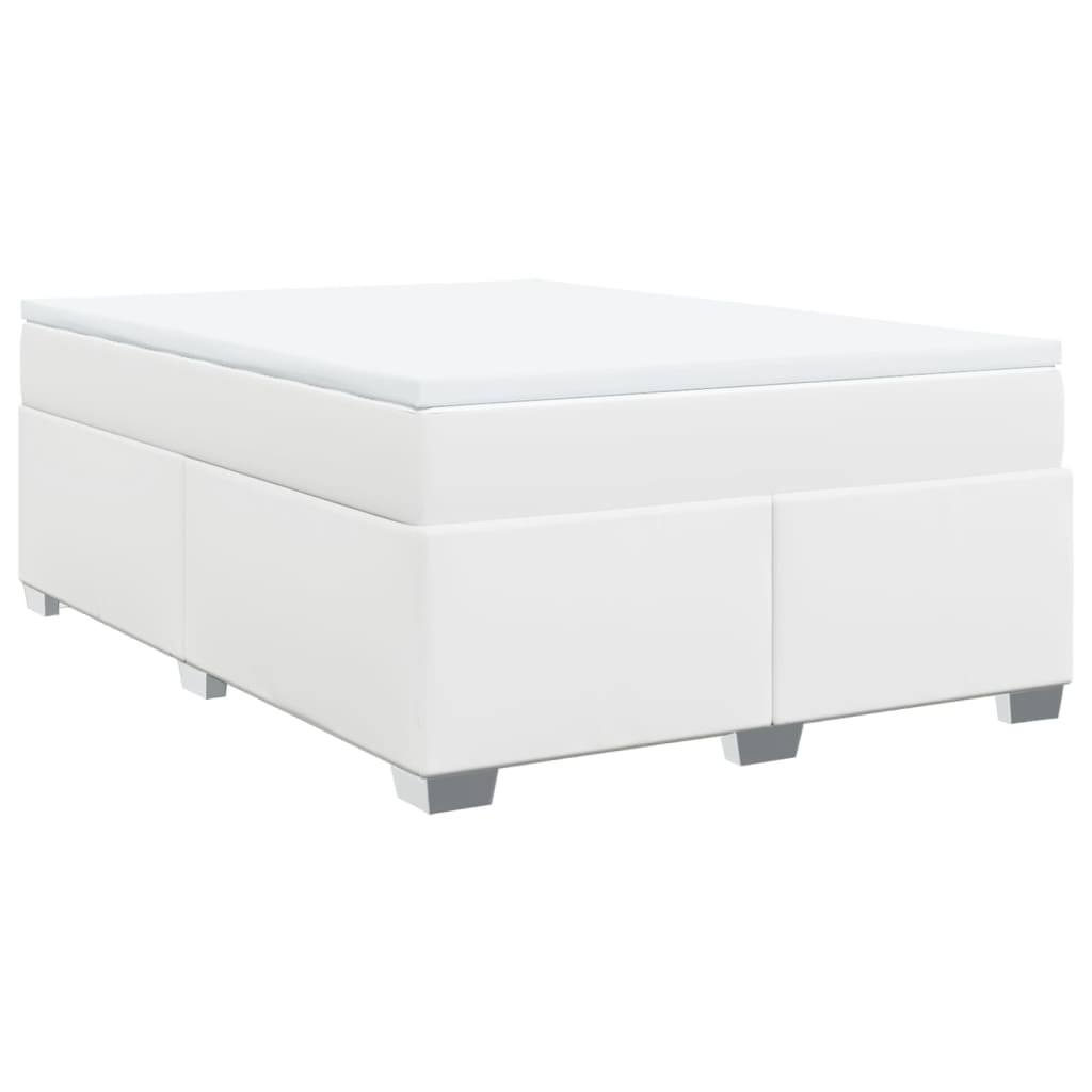 vidaXL Łóżko kontynentalne z materacem, białe, ekoskóra 140x200 cm