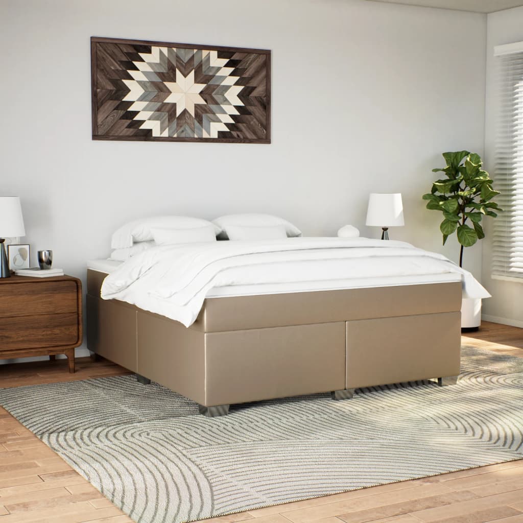 vidaXL Łóżko kontynentalne z materacem, cappuccino ekoskóra 180x200 cm