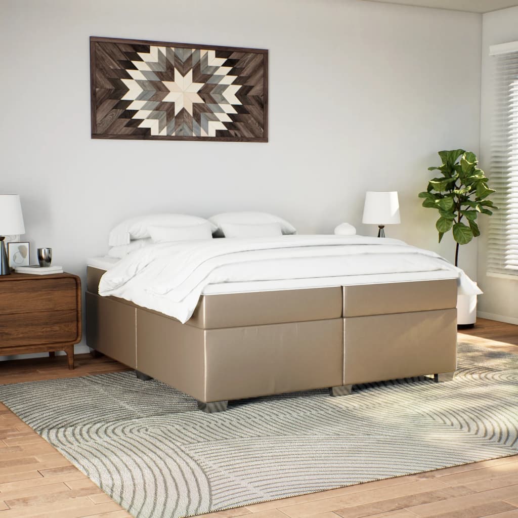 vidaXL Łóżko kontynentalne z materacem, cappuccino ekoskóra 200x200 cm