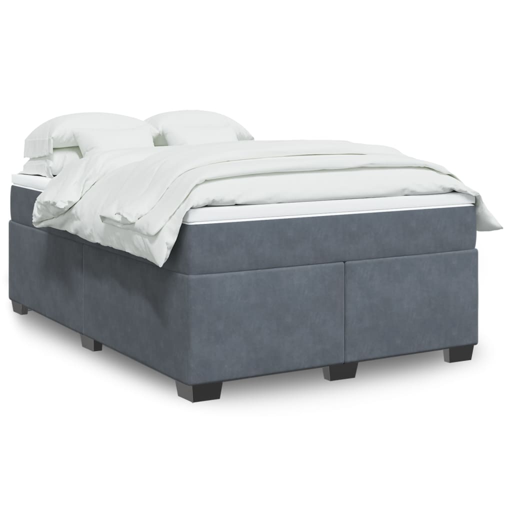 vidaXL Łóżko kontynentalne z materacem, ciemnoszare, 160x200cm aksamit