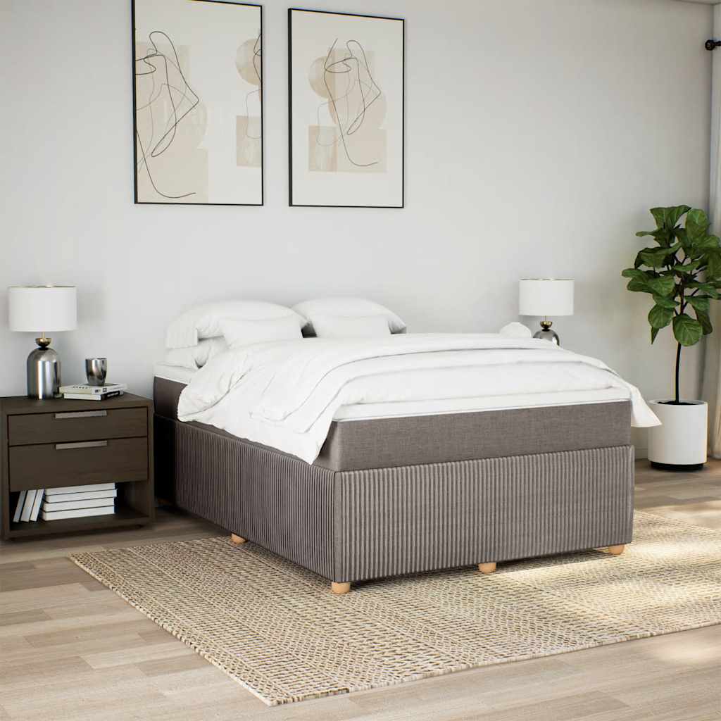 vidaXL Łóżko kontynentalne z materacem, taupe, tkanina, 140x190 cm