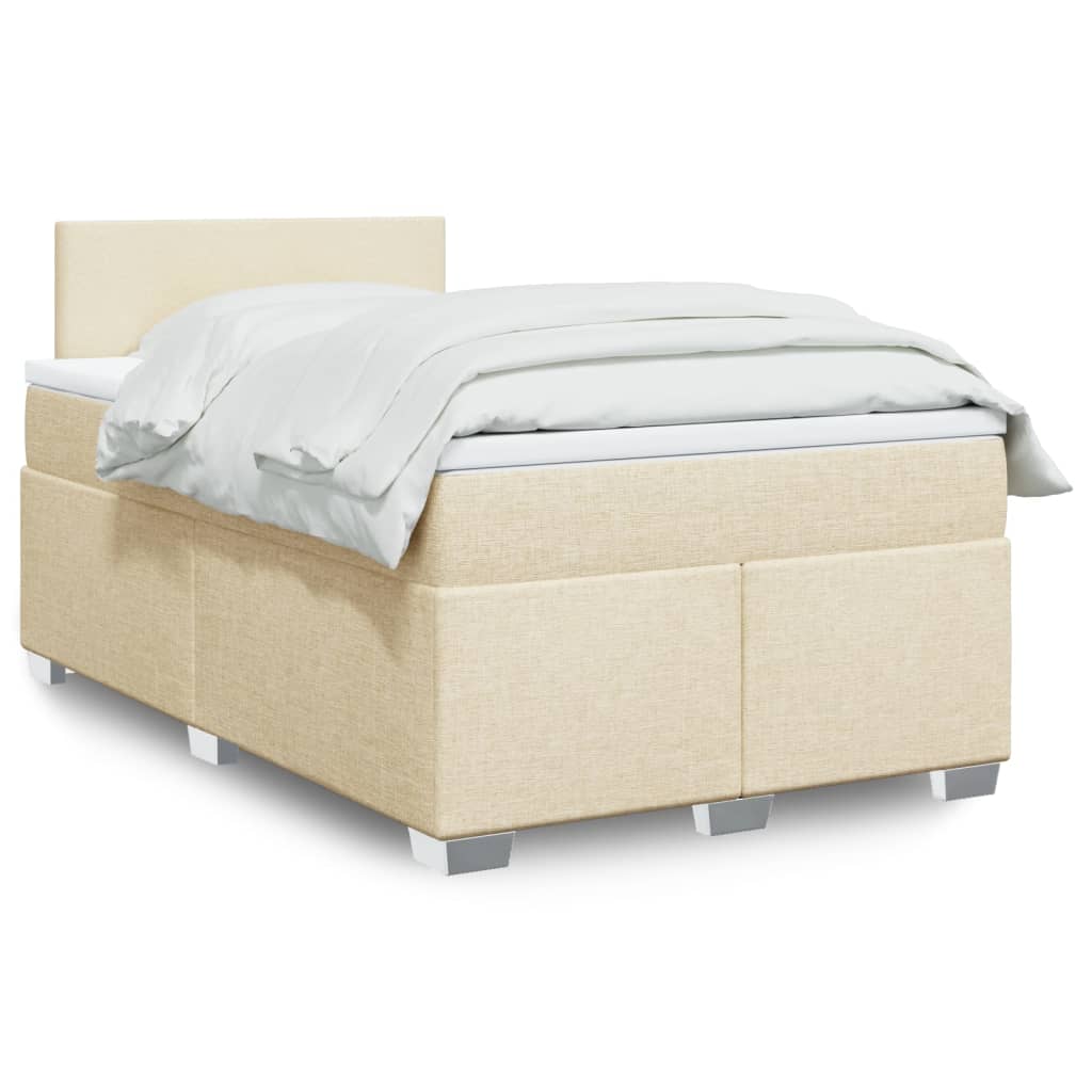 vidaXL Łóżko kontynentalne z materacem, kremowe, 120x190 cm, tkanina