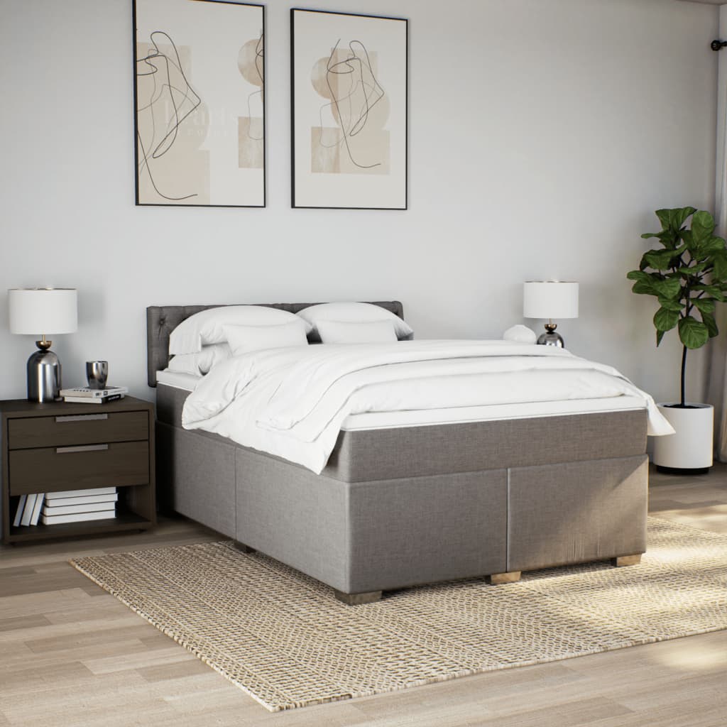 vidaXL Łóżko kontynentalne z materacem, taupe, tkanina, 140x190 cm