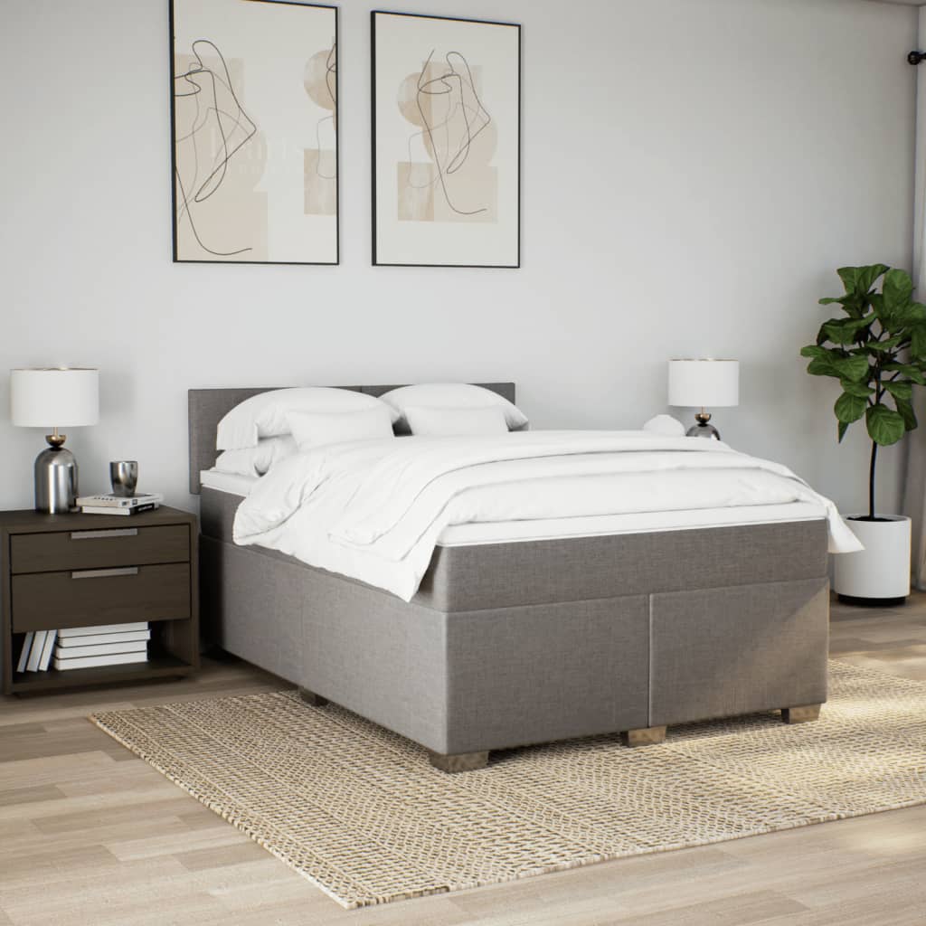 vidaXL Łóżko kontynentalne z materacem, taupe, tkanina, 160x200 cm