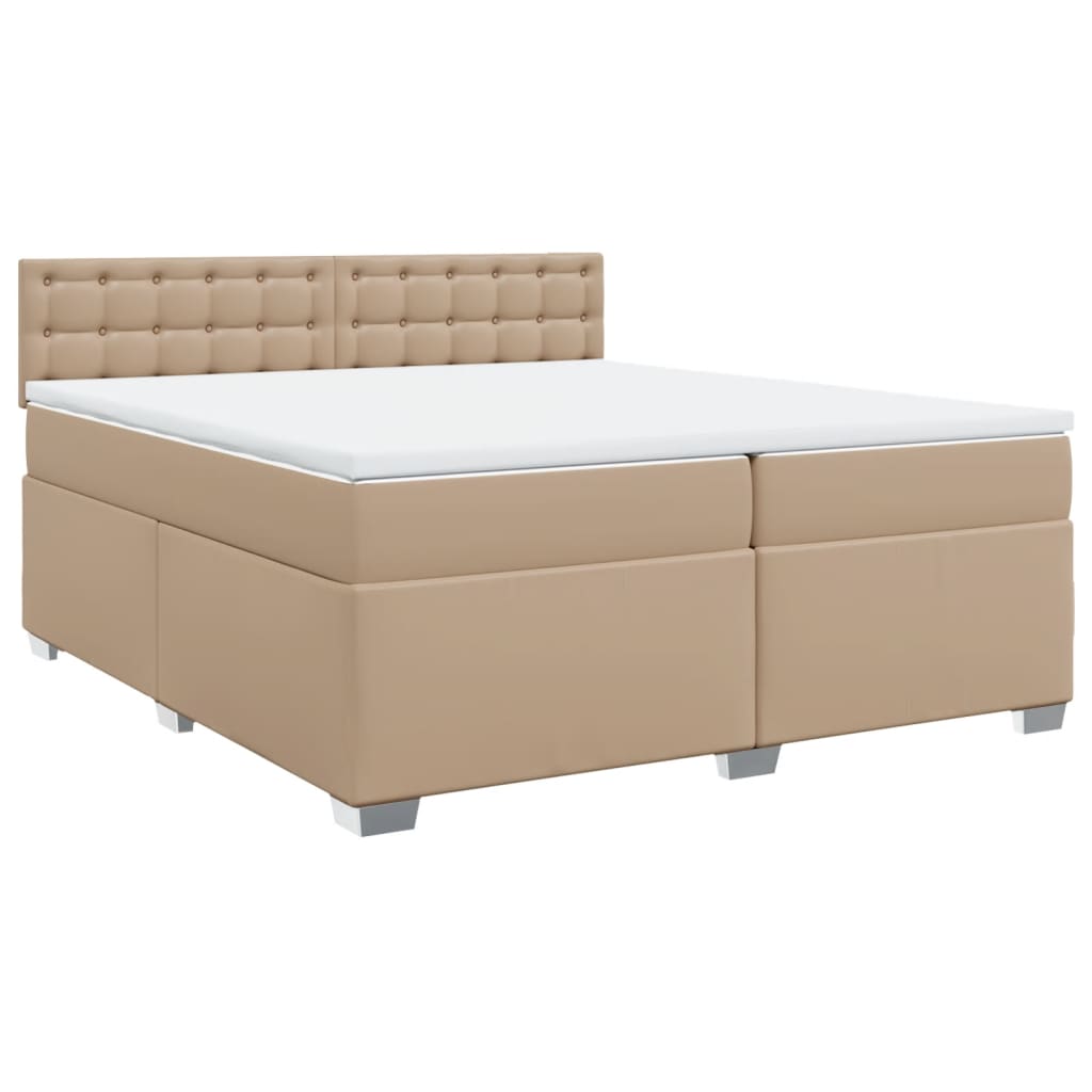 vidaXL Łóżko kontynentalne z materacem, cappuccino ekoskóra 200x200 cm