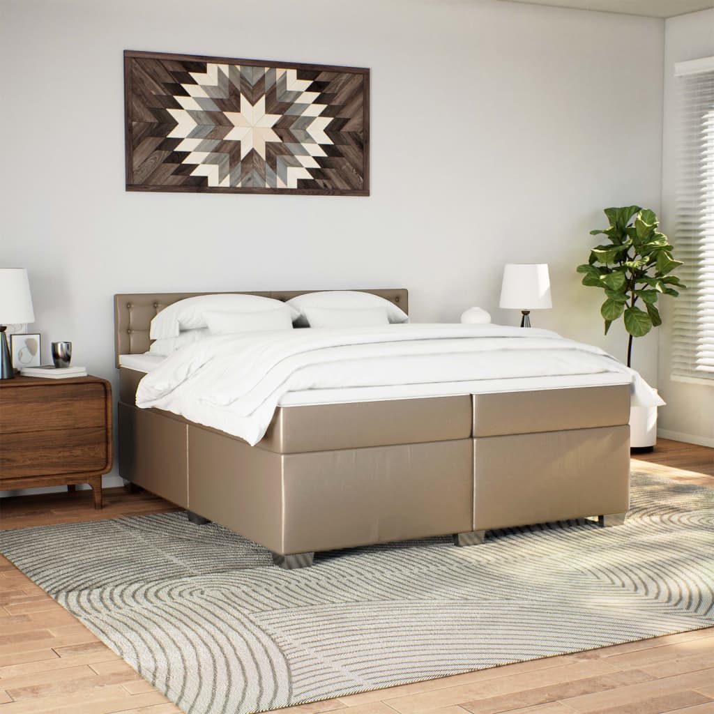 vidaXL Łóżko kontynentalne z materacem, cappuccino ekoskóra 200x200 cm