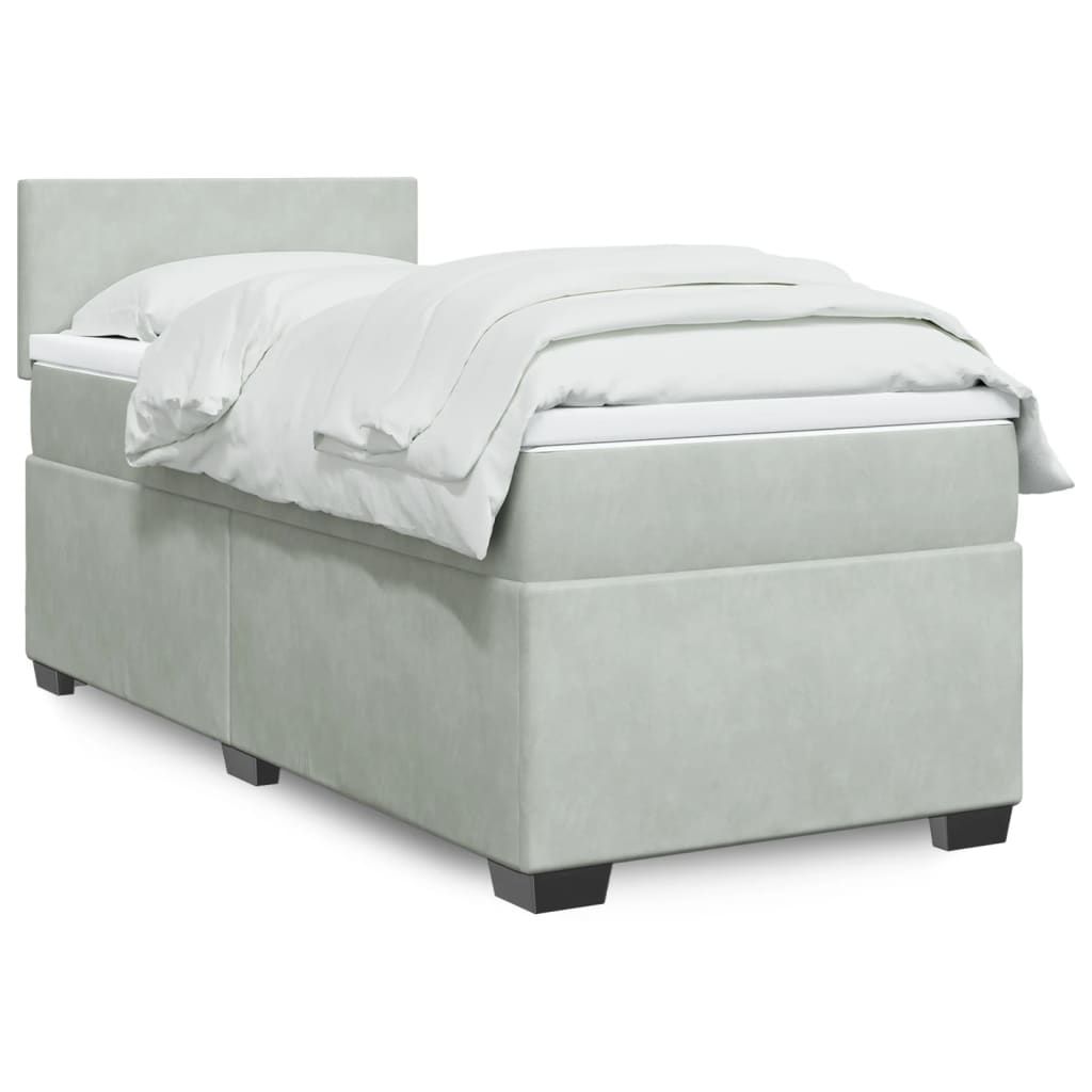 vidaXL Łóżko kontynentalne z materacem, jasnoszare, aksamit, 100x200cm