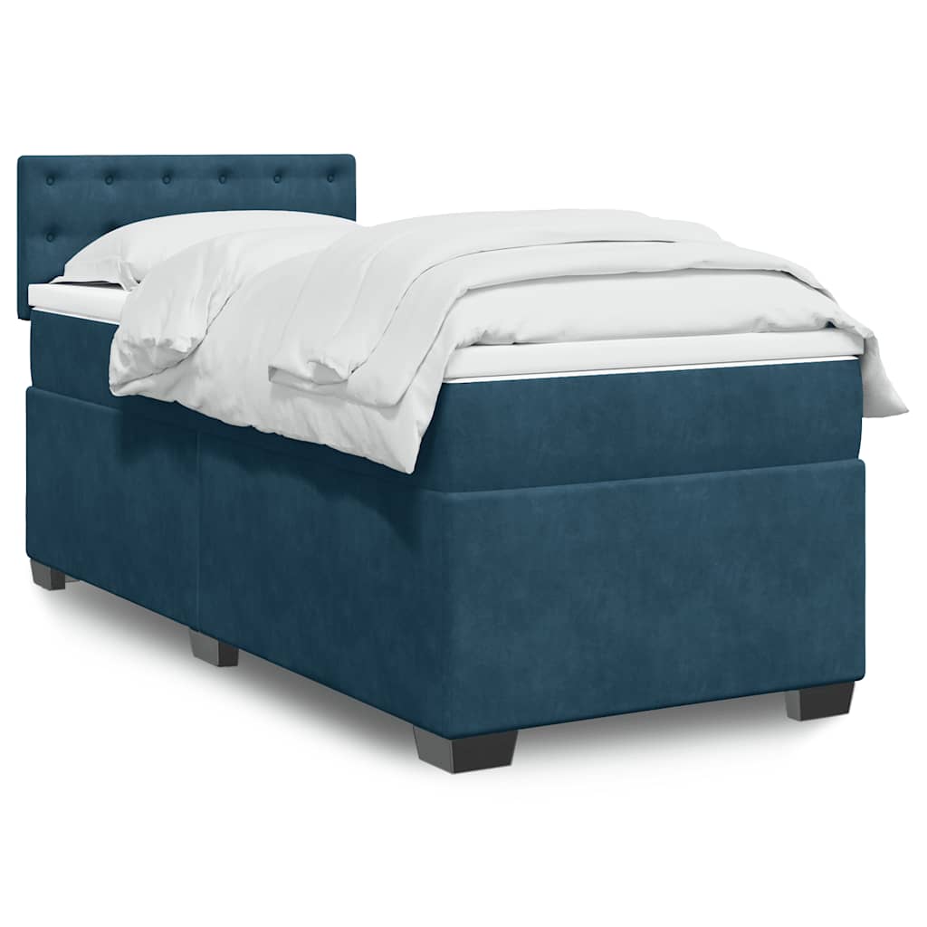 vidaXL Łóżko kontynentalne z materacem, niebieskie, aksamit, 100x200cm
