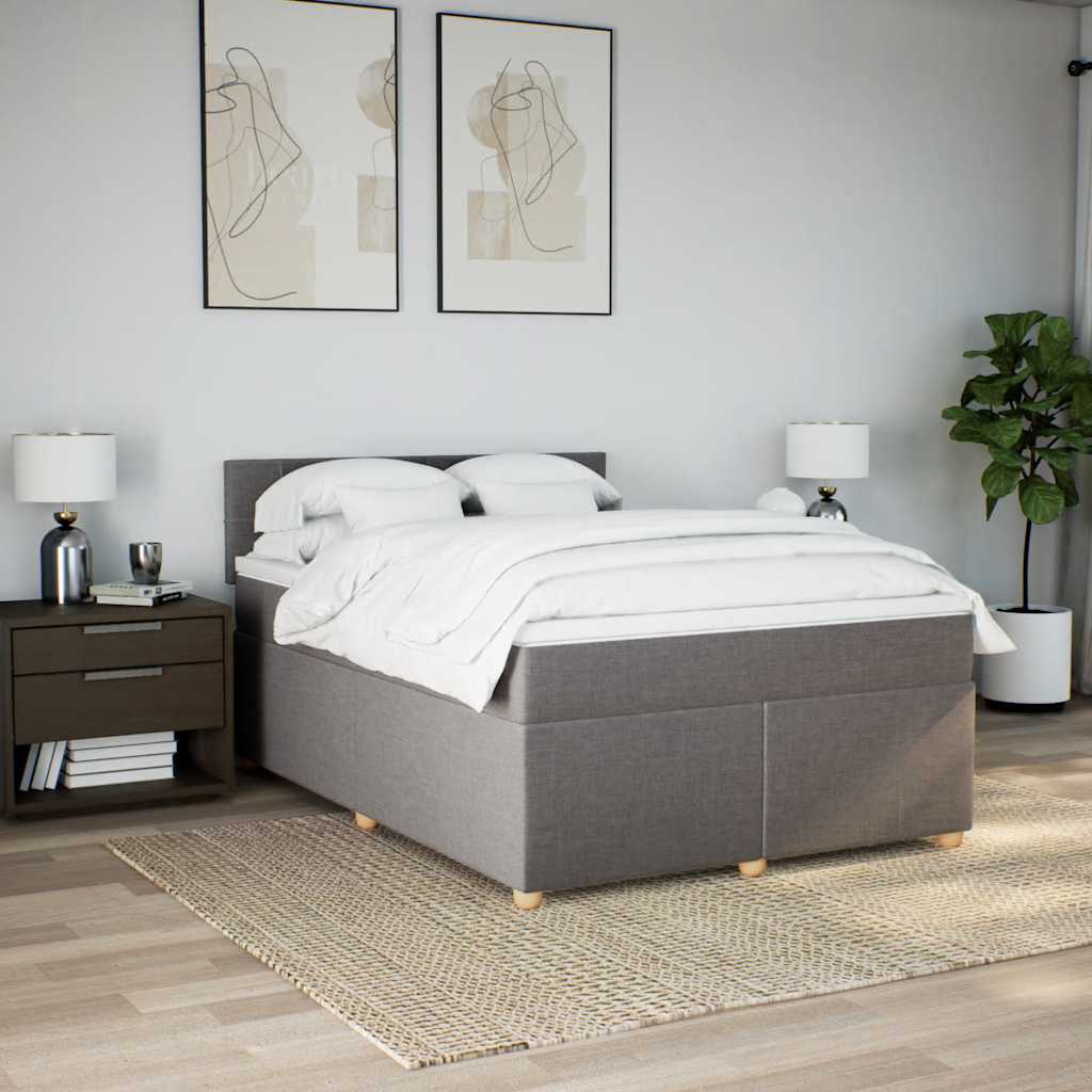 vidaXL Łóżko kontynentalne z materacem, taupe, tkanina, 140x190 cm