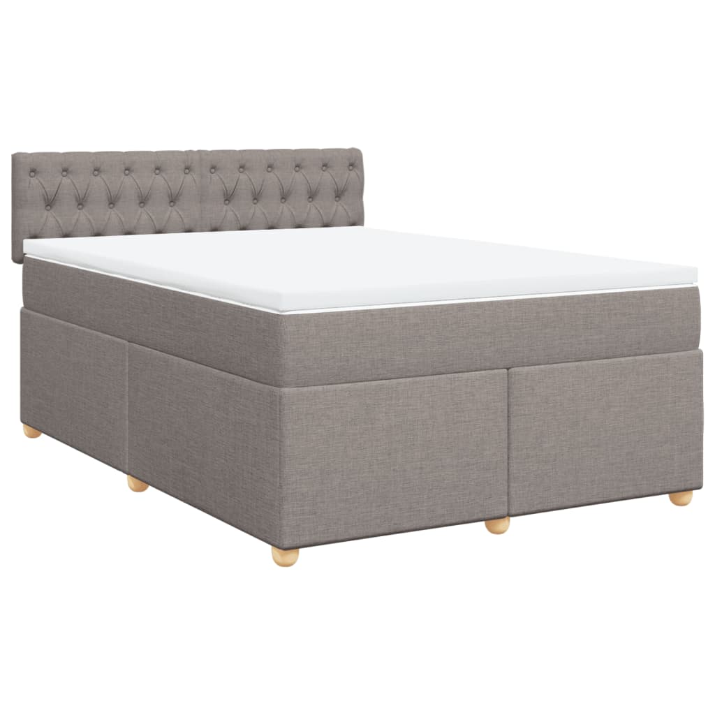 vidaXL Łóżko kontynentalne z materacem, taupe, tkanina, 140x190 cm