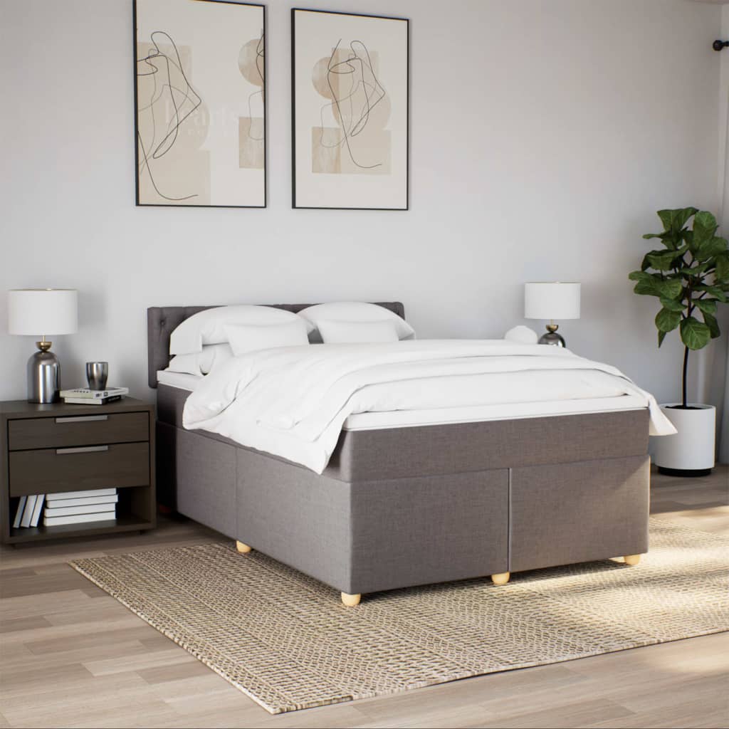 vidaXL Łóżko kontynentalne z materacem, taupe, tkanina, 140x190 cm