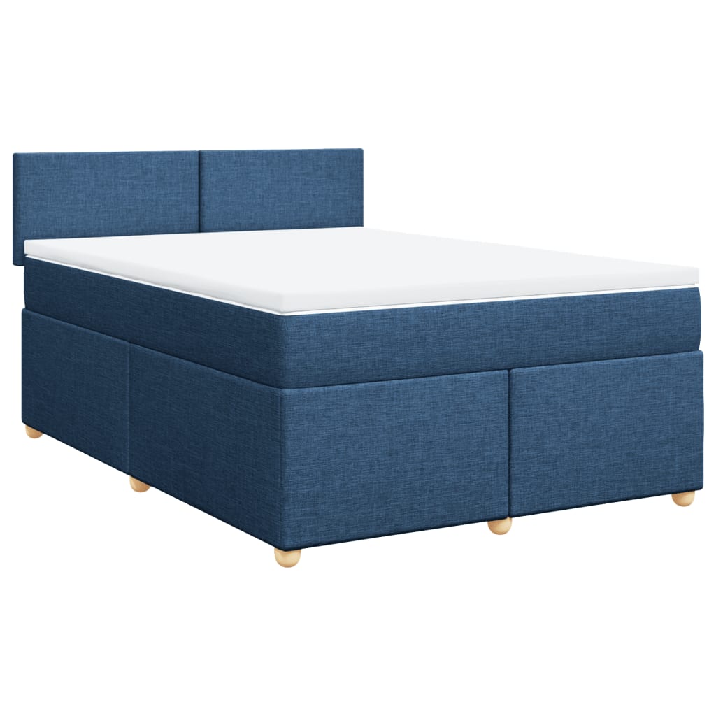 vidaXL Łóżko kontynentalne z materacem, niebieskie, tkanina, 160x200cm