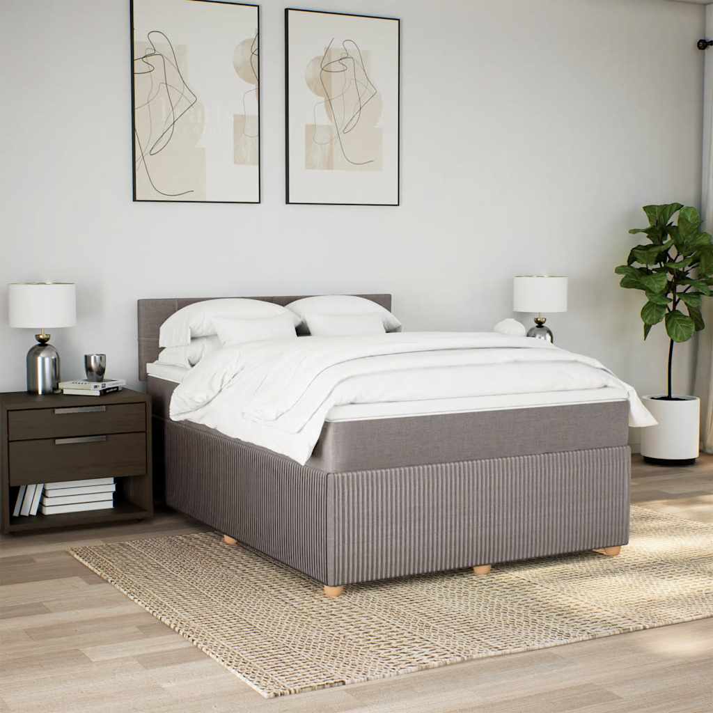 vidaXL Łóżko kontynentalne z materacem, taupe, tkanina, 140x190 cm