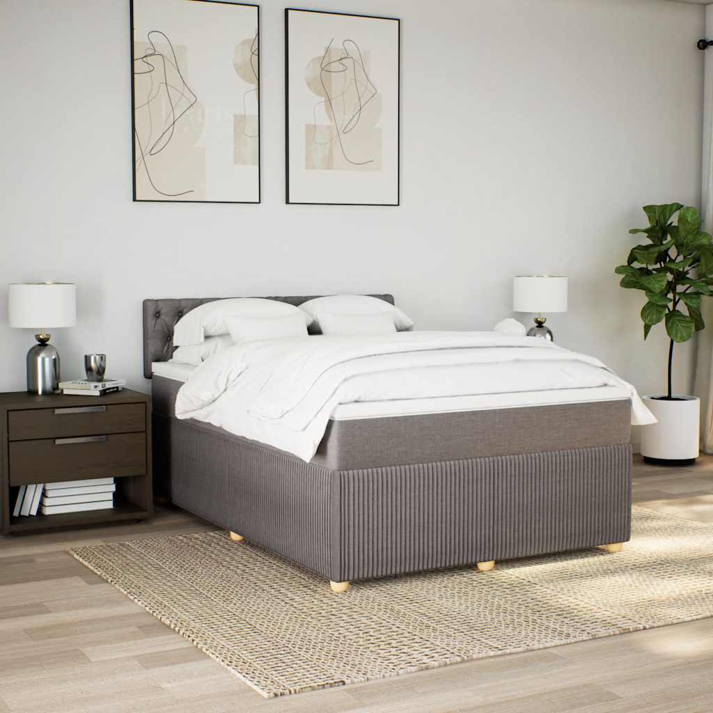 vidaXL Łóżko kontynentalne z materacem, taupe, tkanina, 140x190 cm