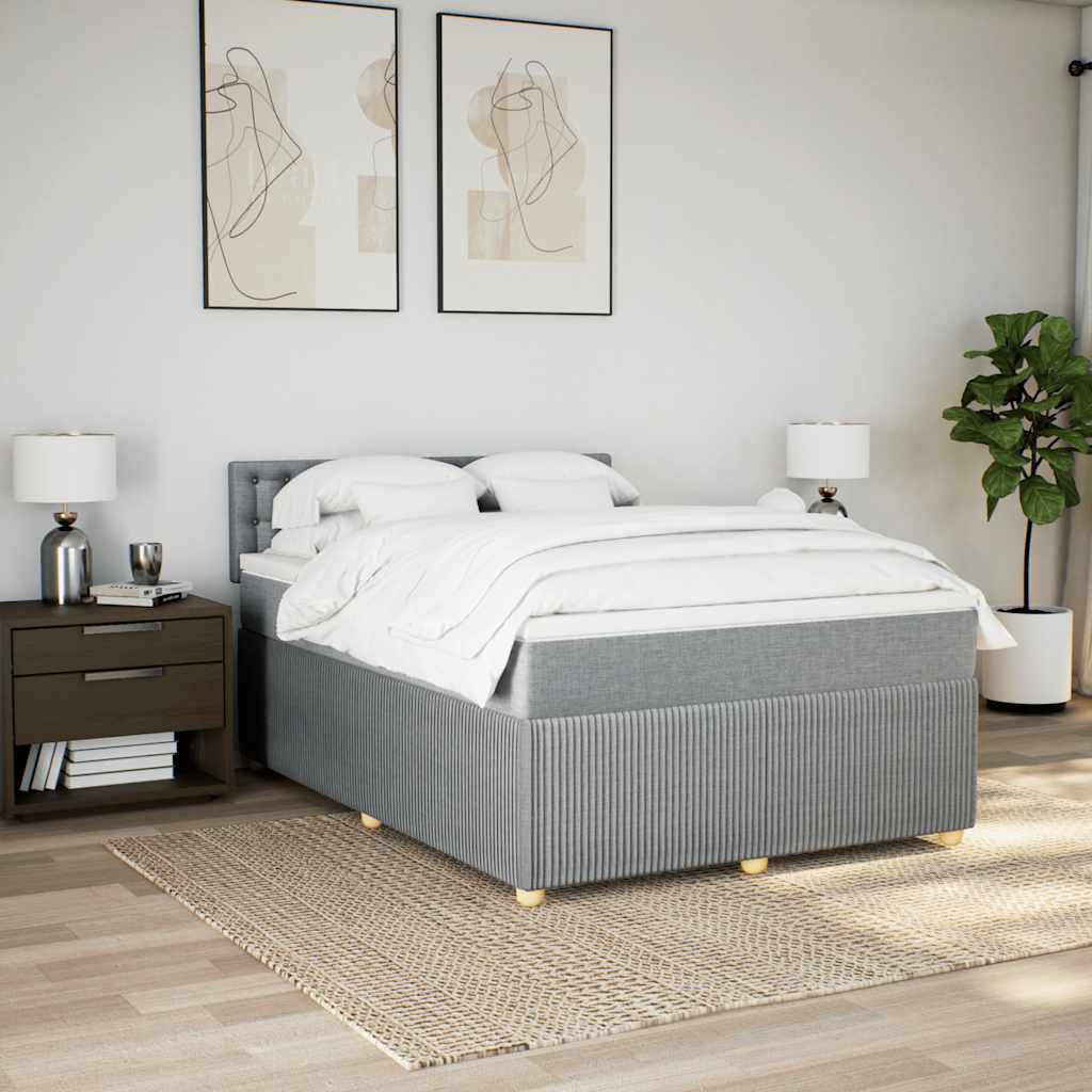 vidaXL Łóżko kontynentalne z materacem, jasnoszare 140x200 cm, tkanina