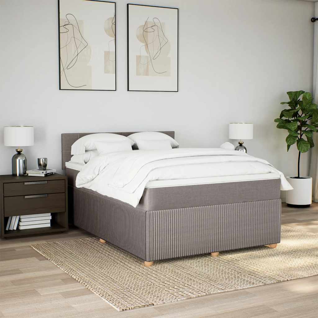 vidaXL Łóżko kontynentalne z materacem, taupe, tkanina, 160x200 cm