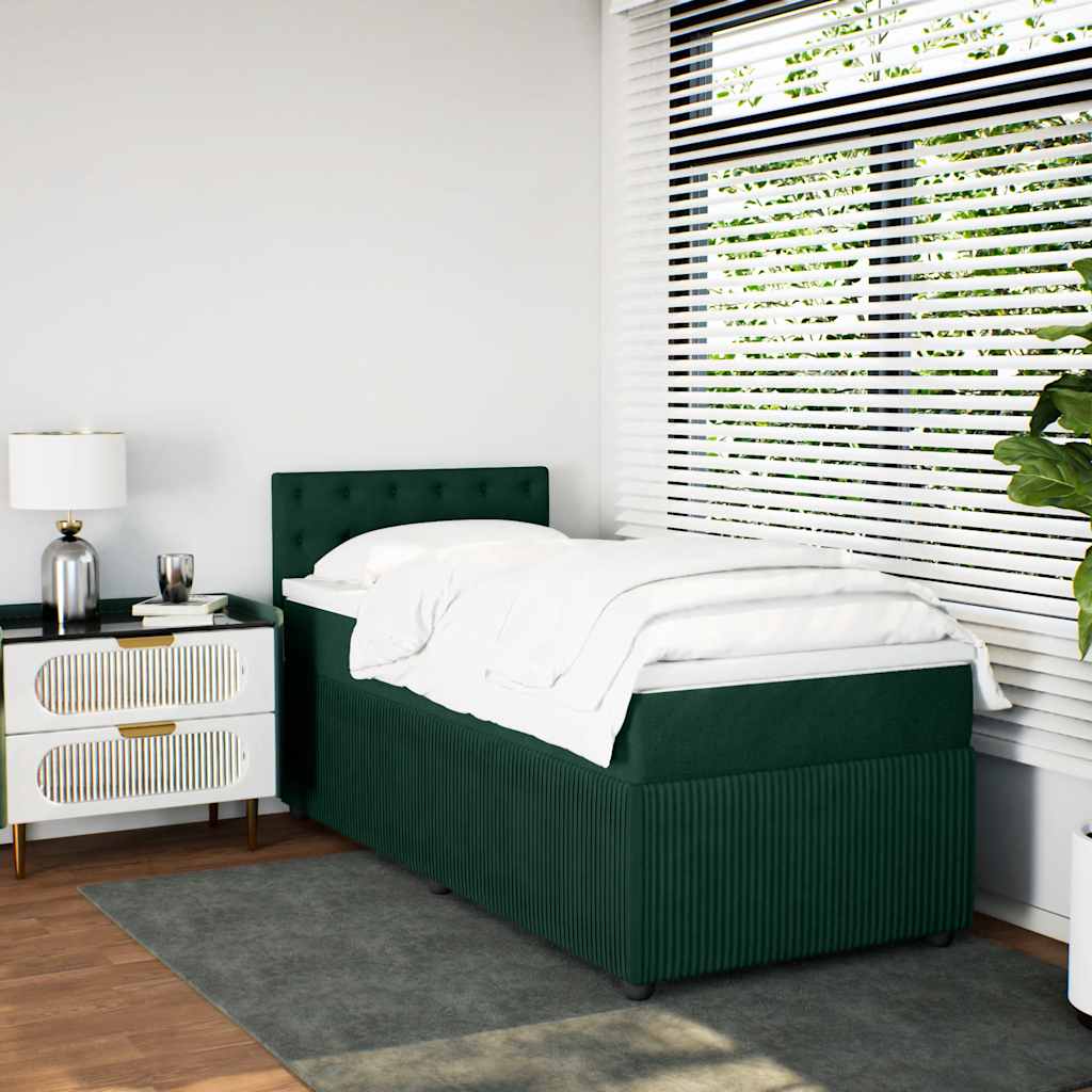 vidaXL Łóżko kontynentalne z materacem, zielone, aksamit, 90x200 cm
