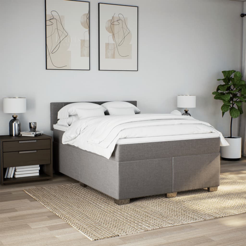 vidaXL Łóżko kontynentalne z materacem, taupe, tkanina, 140x190 cm