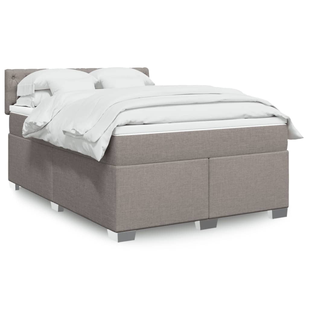 vidaXL Łóżko kontynentalne z materacem, taupe, tkanina, 140x190 cm