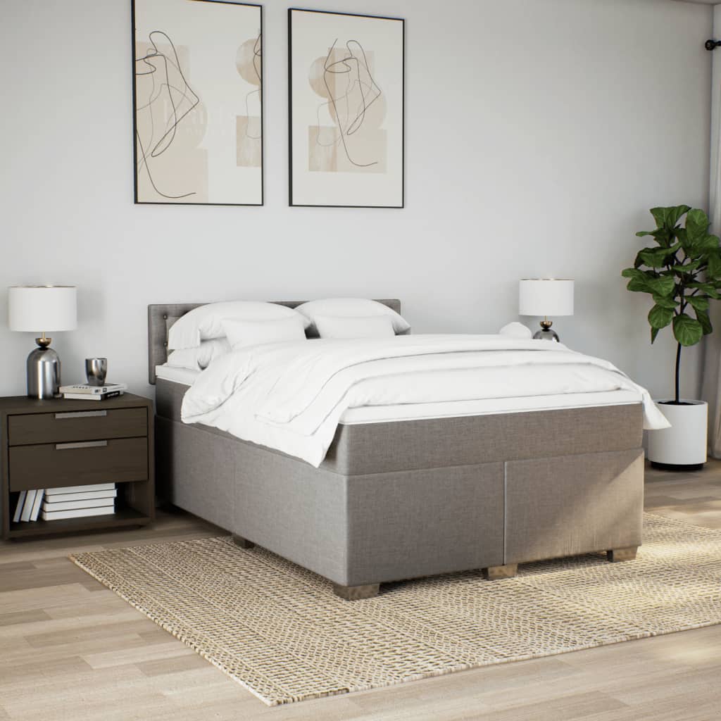 vidaXL Łóżko kontynentalne z materacem, taupe, tkanina, 140x190 cm