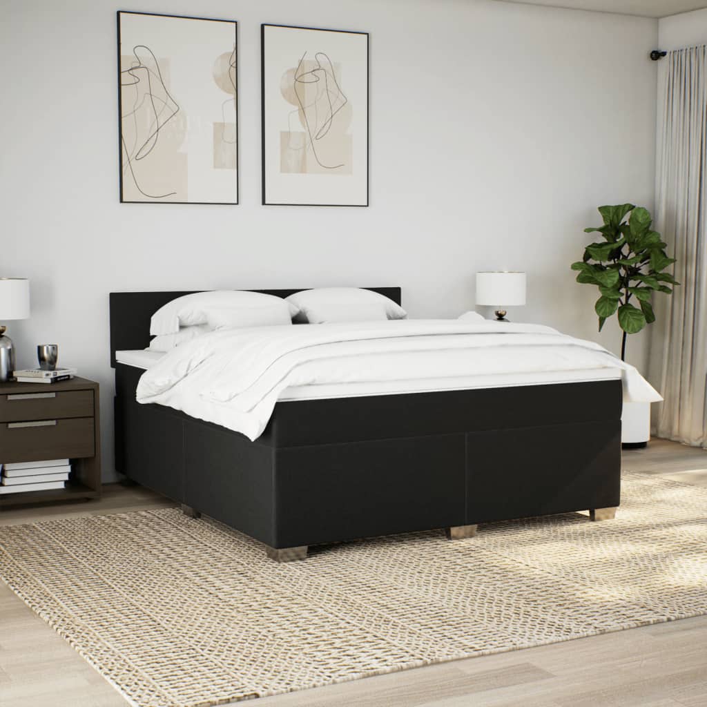 vidaXL Łóżko kontynentalne z materacem, czarne, tkanina 180x200 cm