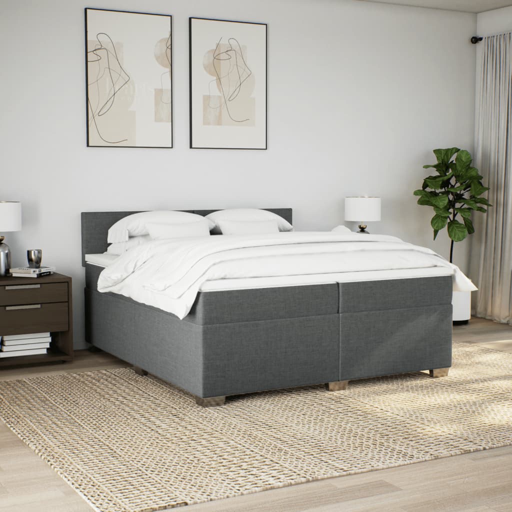 vidaXL Łóżko kontynentalne z materacem, ciemnoszara tkanina 200x200 cm