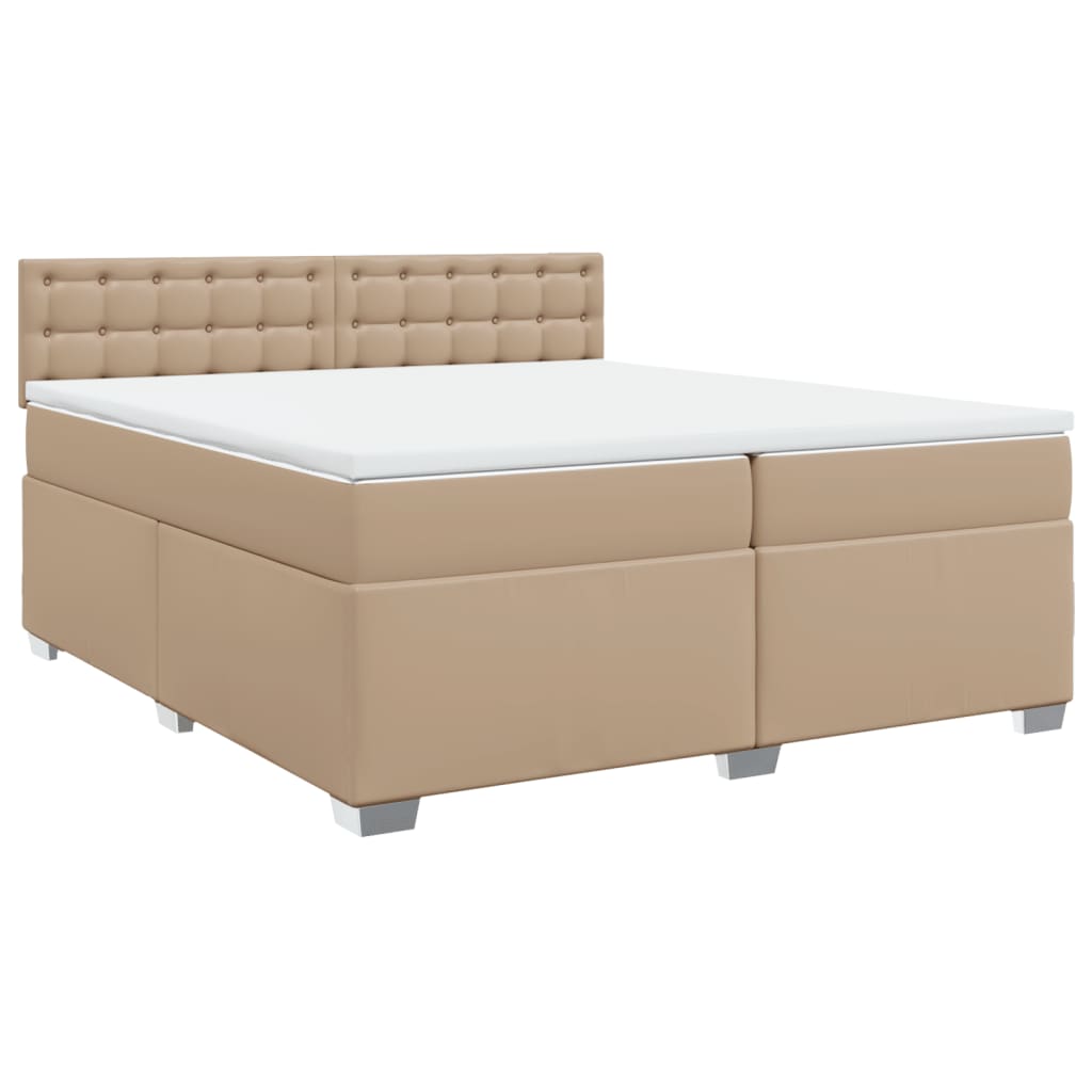 vidaXL Łóżko kontynentalne z materacem, cappuccino ekoskóra 200x200 cm