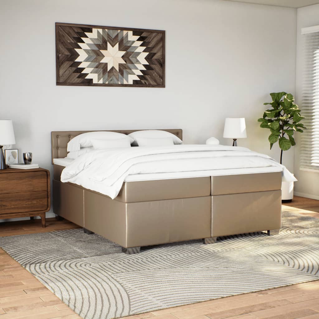 vidaXL Łóżko kontynentalne z materacem, cappuccino ekoskóra 200x200 cm