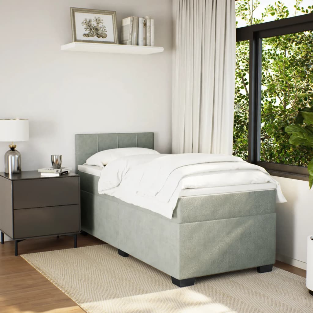 vidaXL Łóżko kontynentalne z materacem, jasnoszare, aksamit, 100x200cm
