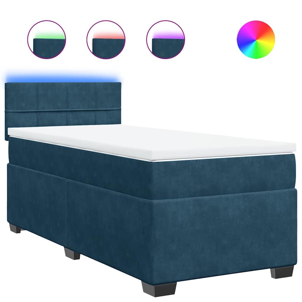 vidaXL Łóżko kontynentalne z materacem, niebieskie, 100x200cm, aksamit