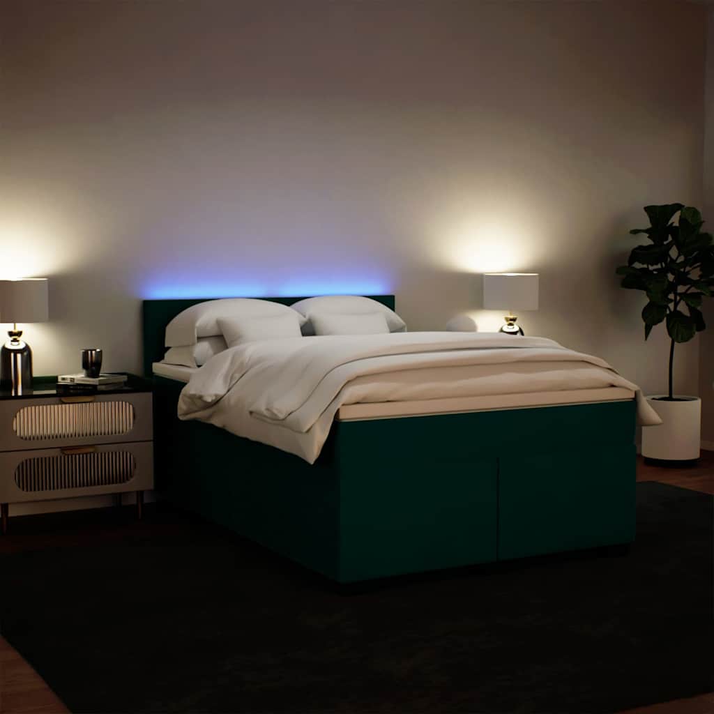 vidaXL Łóżko kontynentalne z materacem, ciemnozielone, 160x200 cm