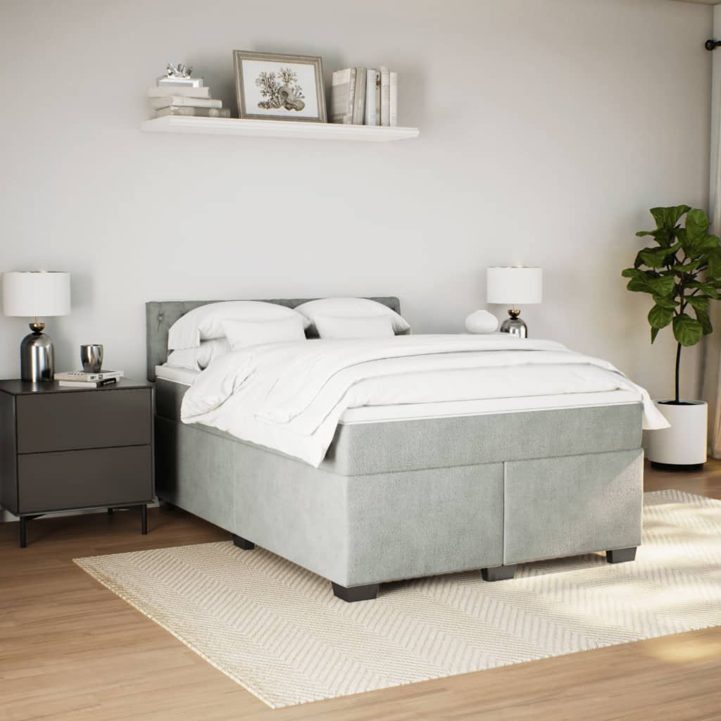 vidaXL Łóżko kontynentalne z materacem, jasnoszare, 160x200cm, aksamit