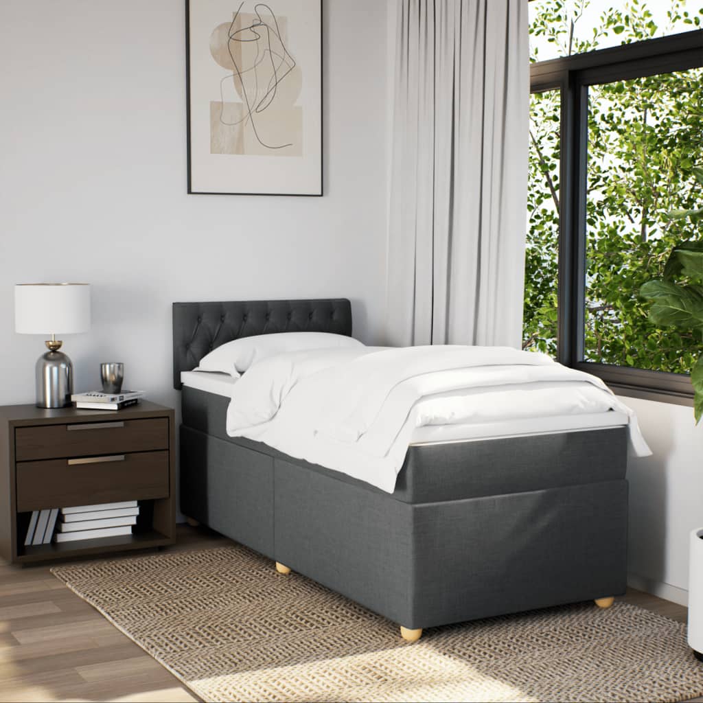 vidaXL Łóżko kontynentalne z materacem, ciemnoszara tkanina 90x190 cm