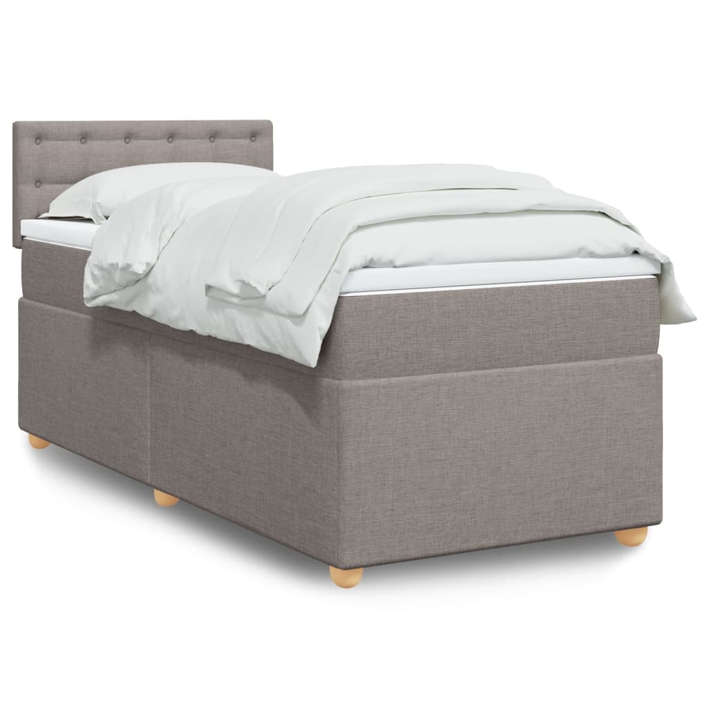 vidaXL Łóżko kontynentalne z materacem, taupe, tkanina, 90x200 cm