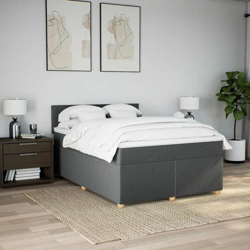 vidaXL Łóżko kontynentalne z materacem, ciemnoszara tkanina 140x190 cm