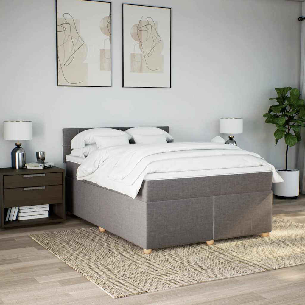 vidaXL Łóżko kontynentalne z materacem, taupe, tkanina, 140x190 cm