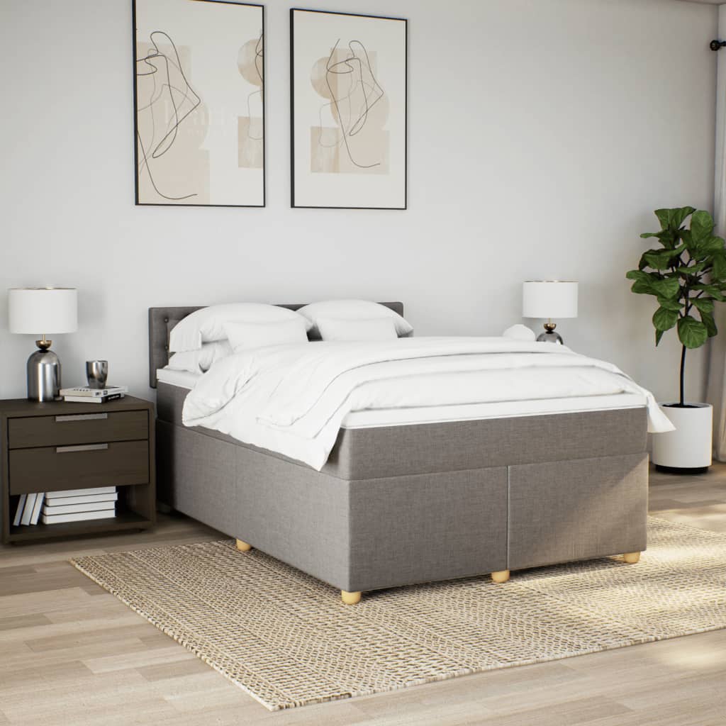 vidaXL Łóżko kontynentalne z materacem, taupe, tkanina, 140x190 cm