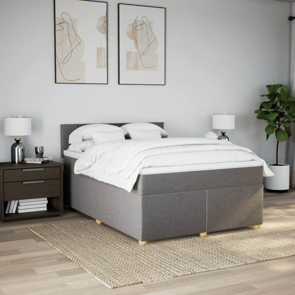 vidaXL Łóżko kontynentalne z materacem, taupe, tkanina, 160x200 cm