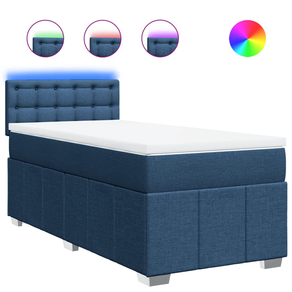 vidaXL Łóżko kontynentalne z materacem, niebieskie, tkanina, 80x200 cm
