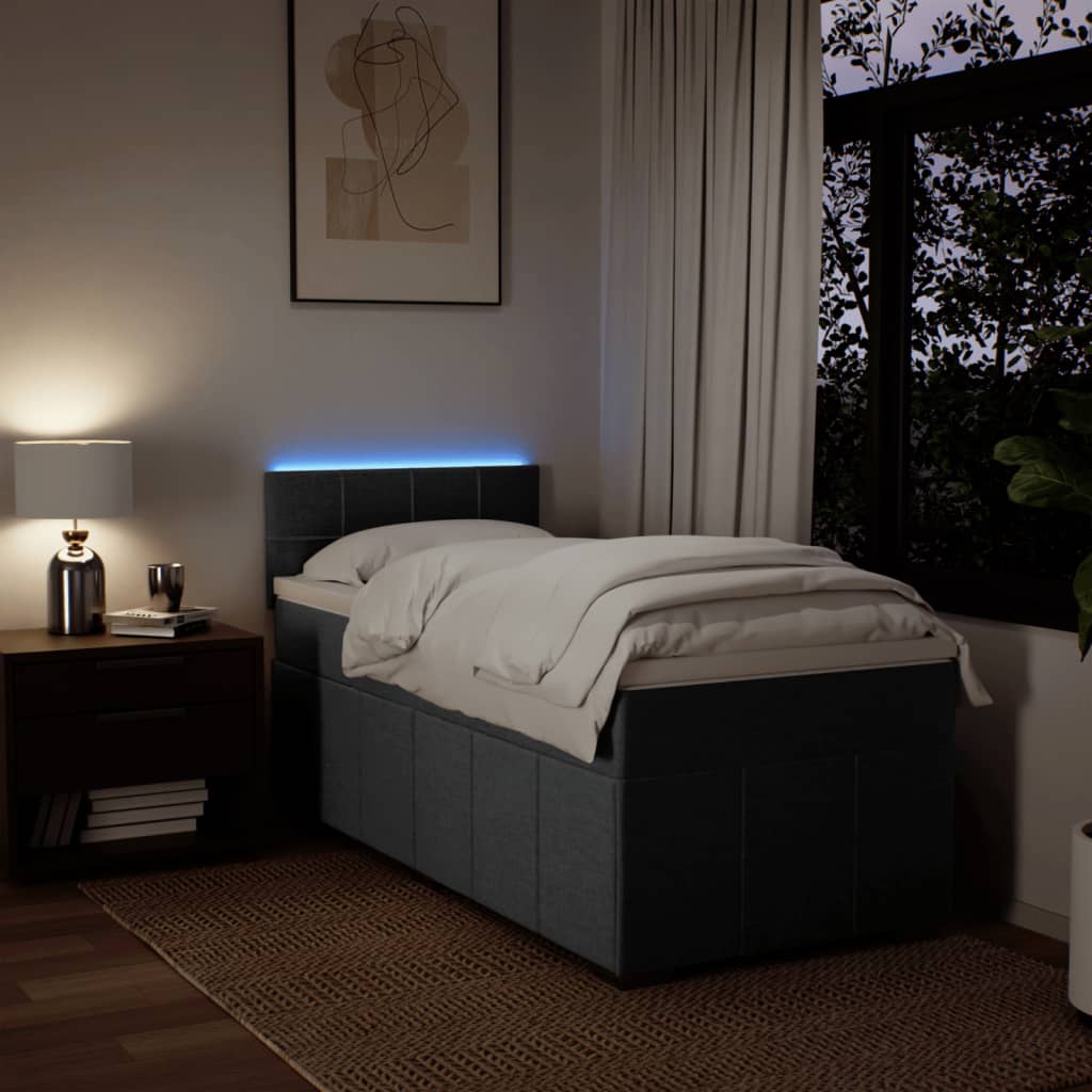 vidaXL Łóżko kontynentalne z materacem, ciemnoszara tkanina 90x200 cm