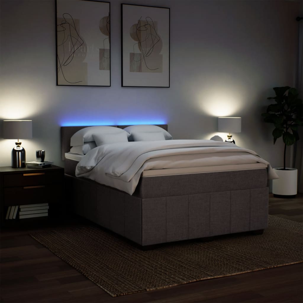 vidaXL Łóżko kontynentalne z materacem, taupe, tkanina, 160x200 cm