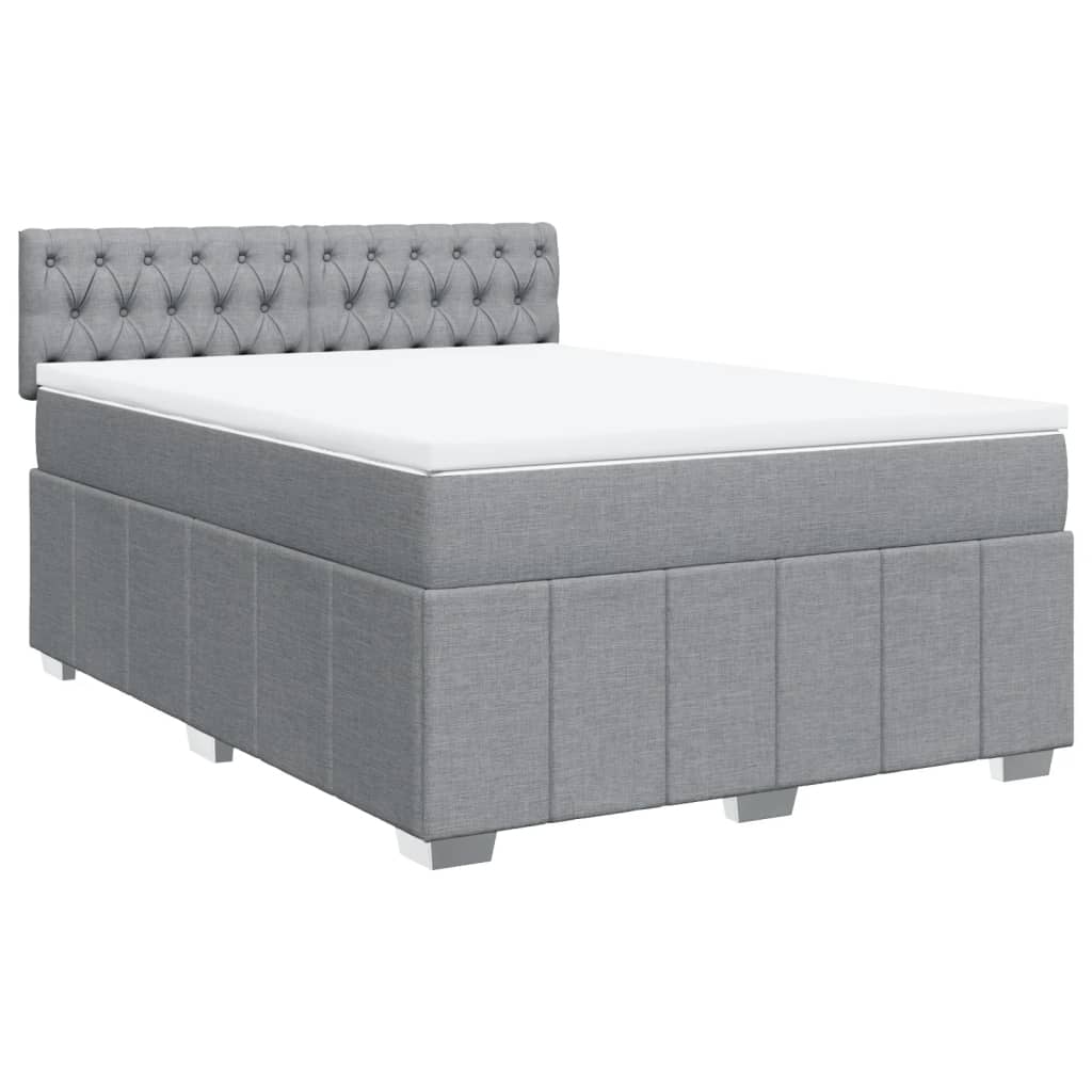 vidaXL Łóżko kontynentalne z materacem, jasnoszare, tkanina 160x200 cm